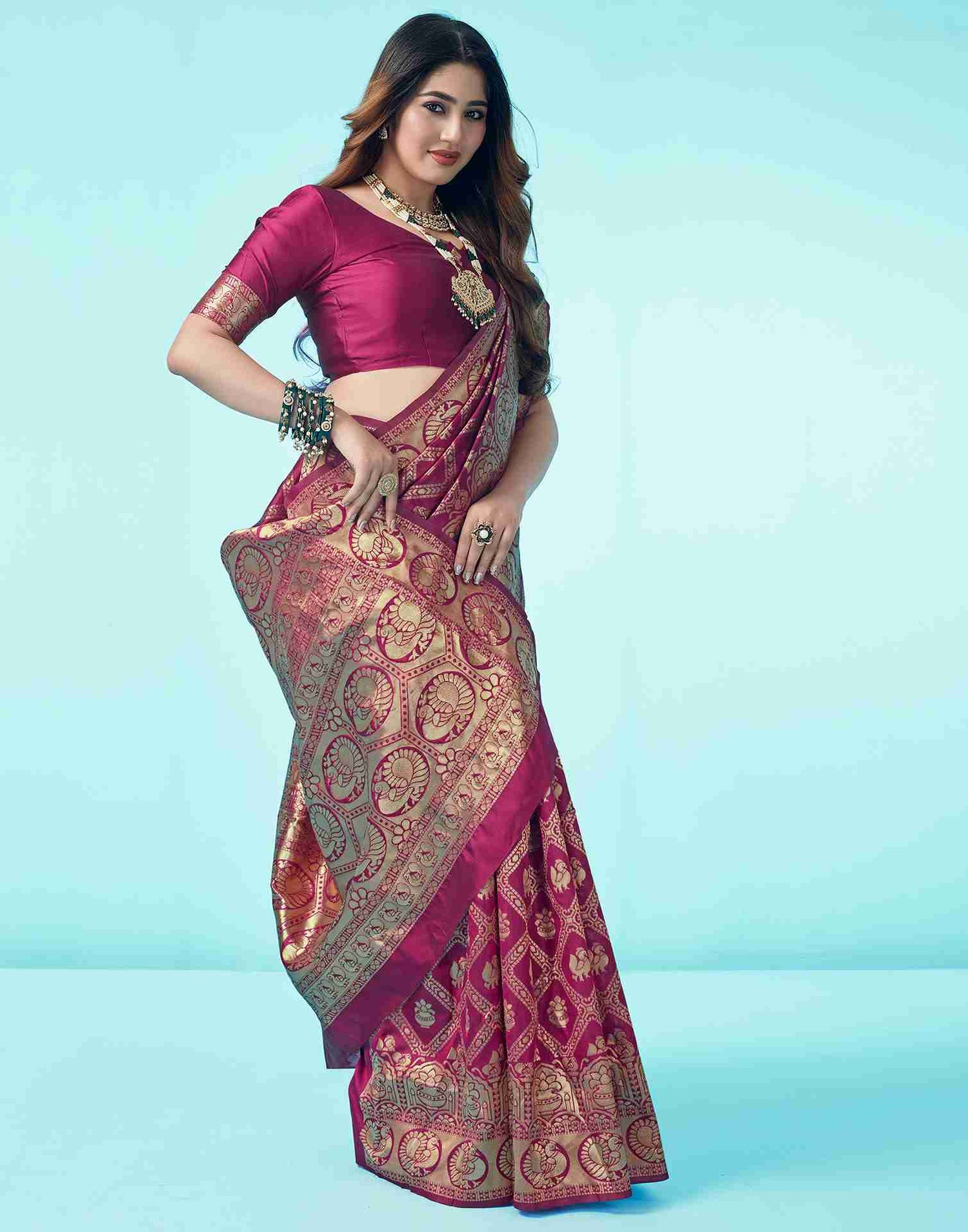 Wine Jacquard Silk Saree