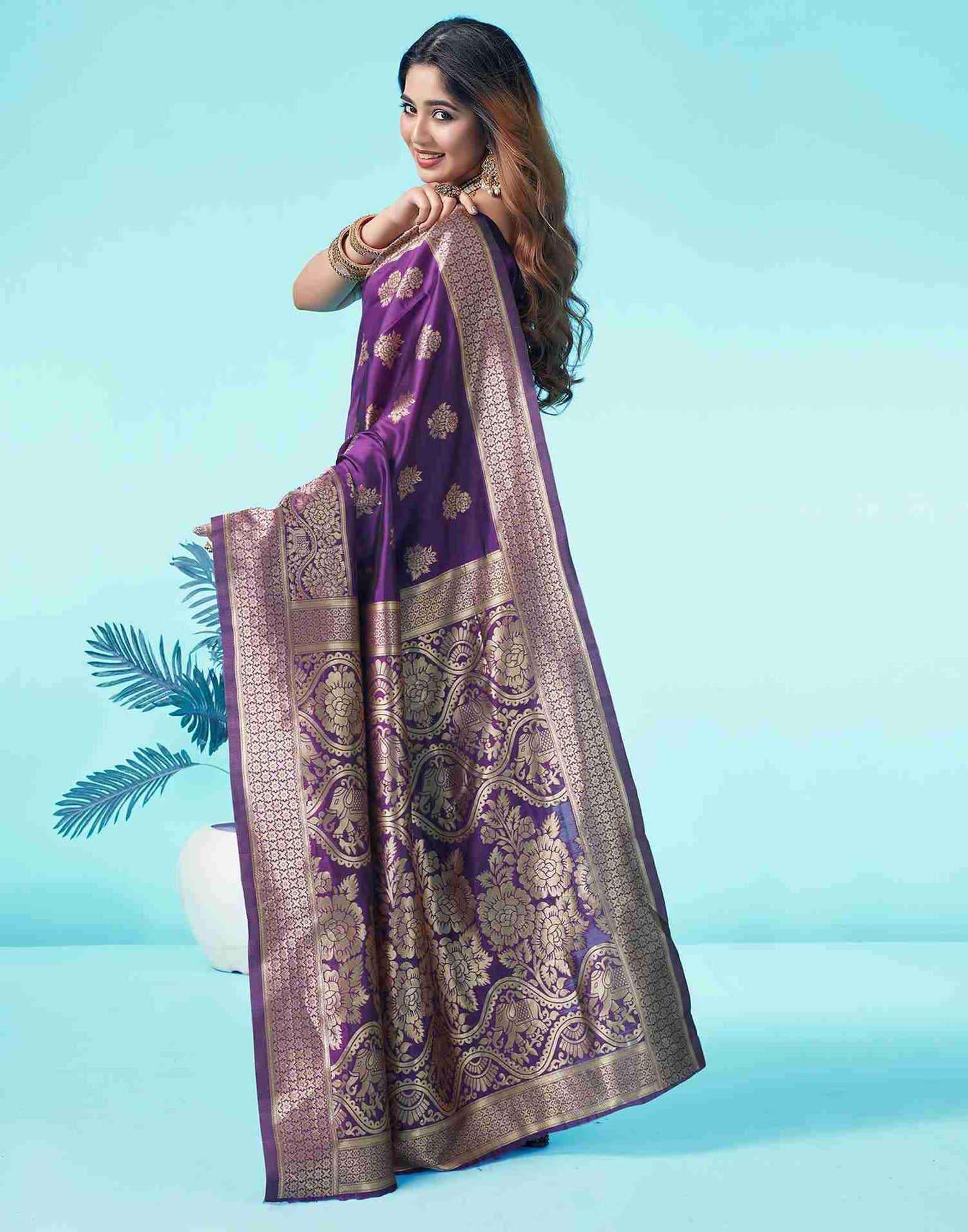 Dark Purple Banarasi Silk Saree