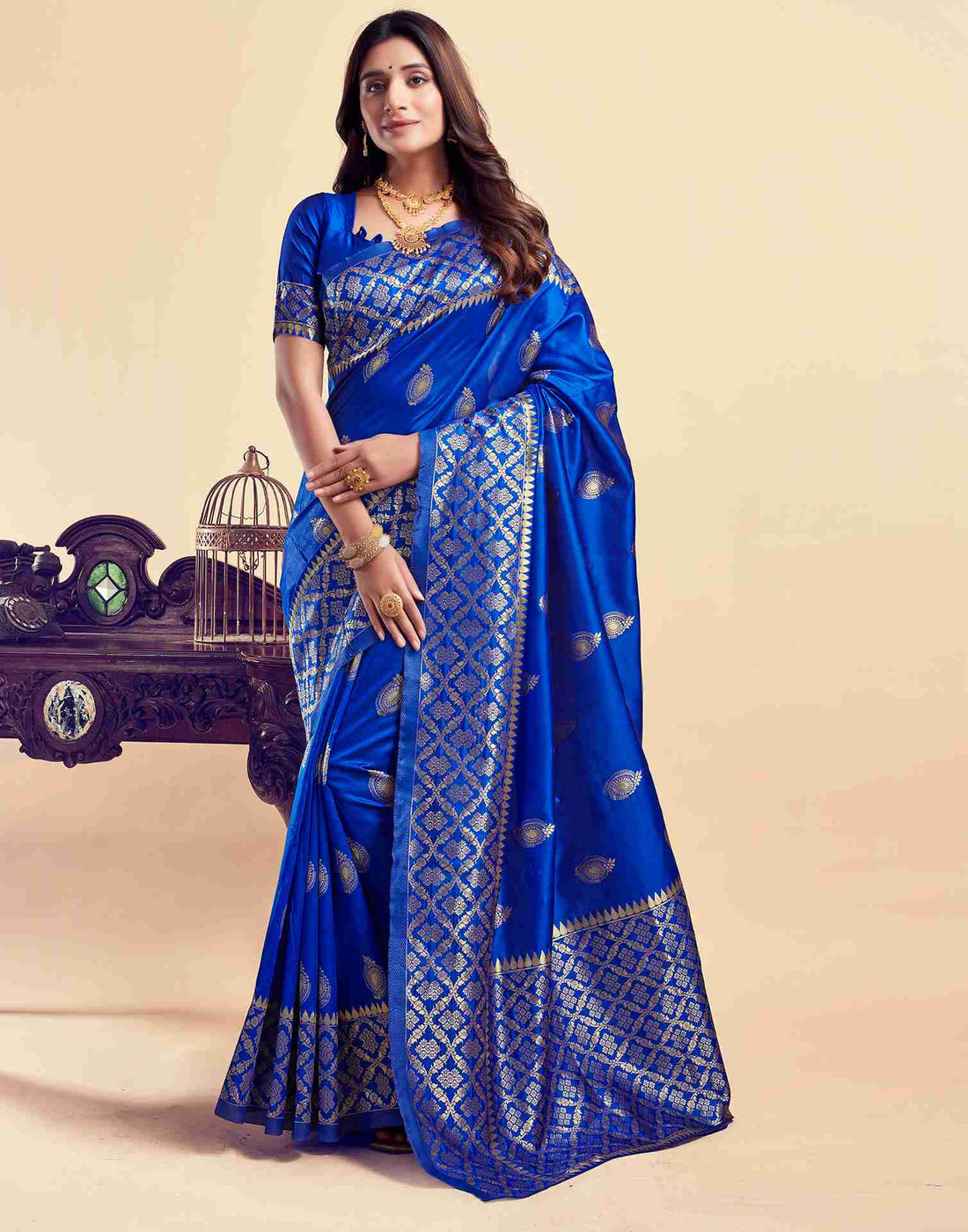 Dark Blue Silk Woven Saree