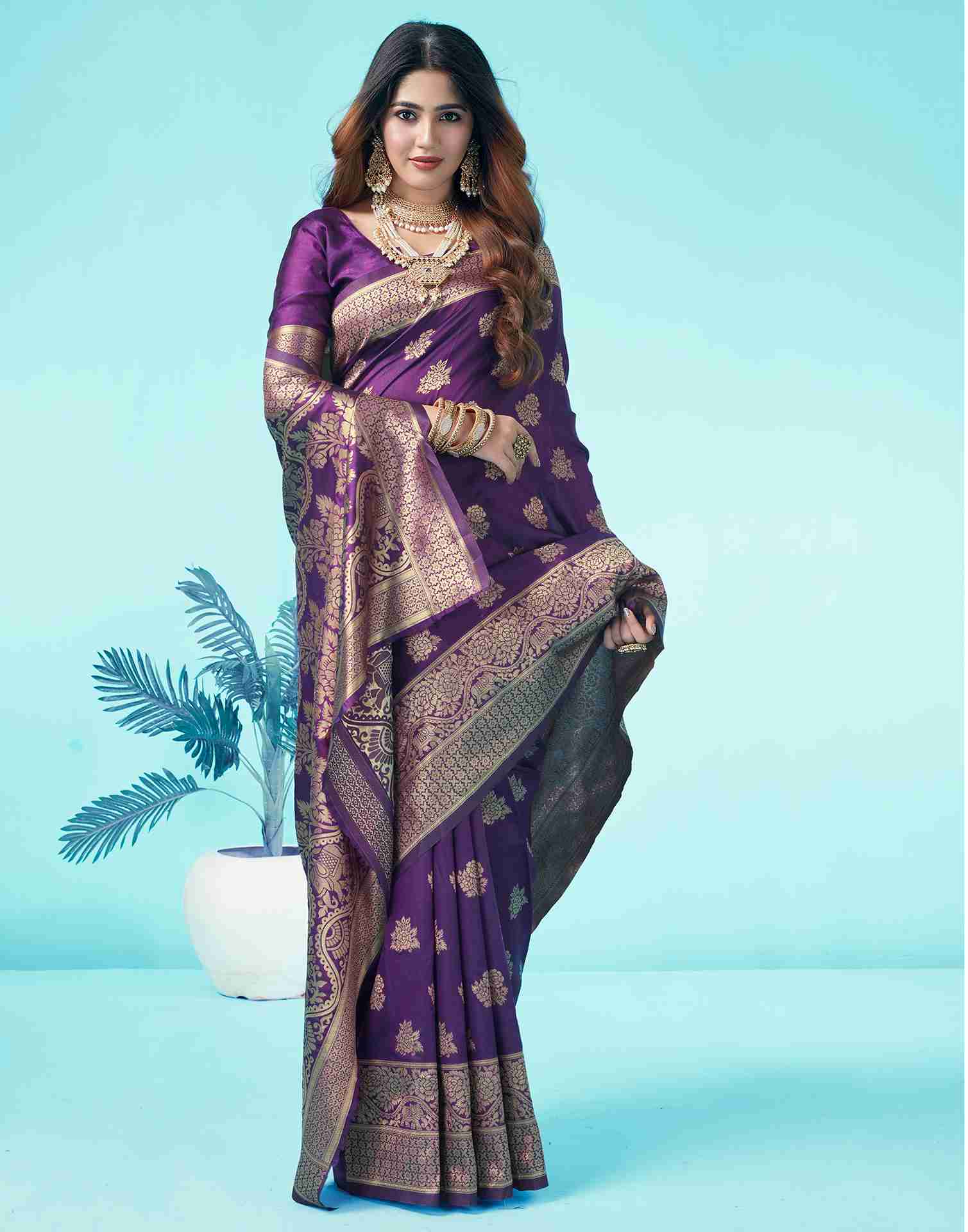 Dark Purple Banarasi Silk Saree