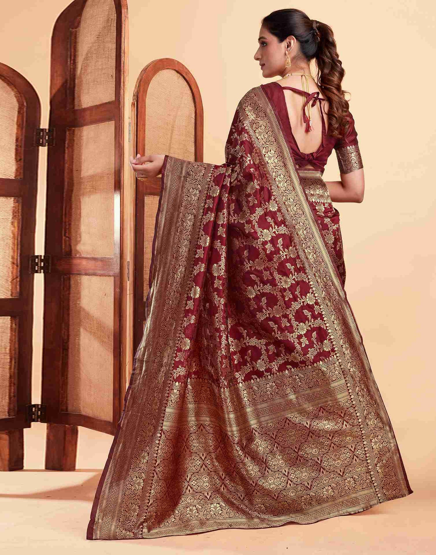 Maroon Banarasi Silk Saree