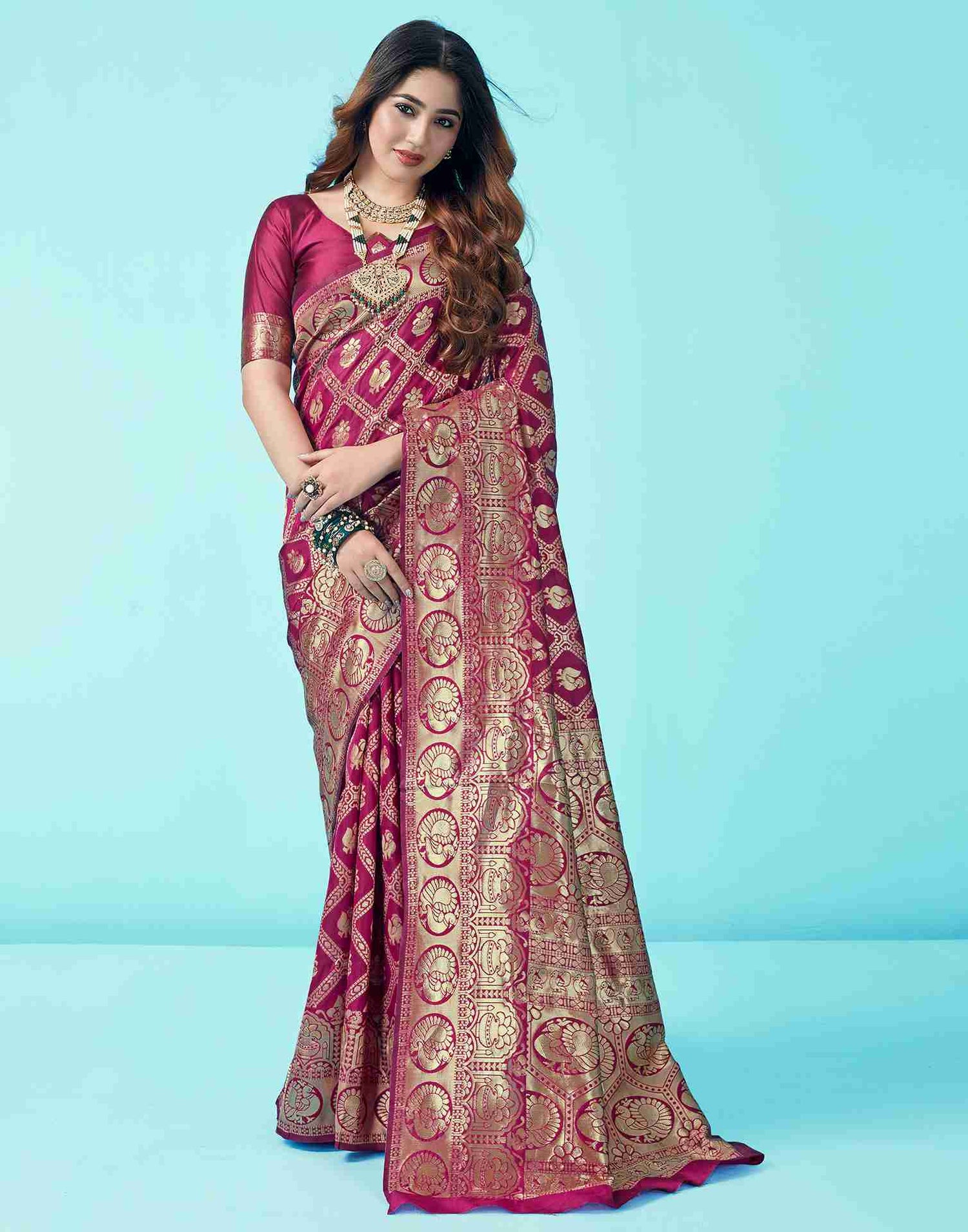 Wine Jacquard Silk Saree