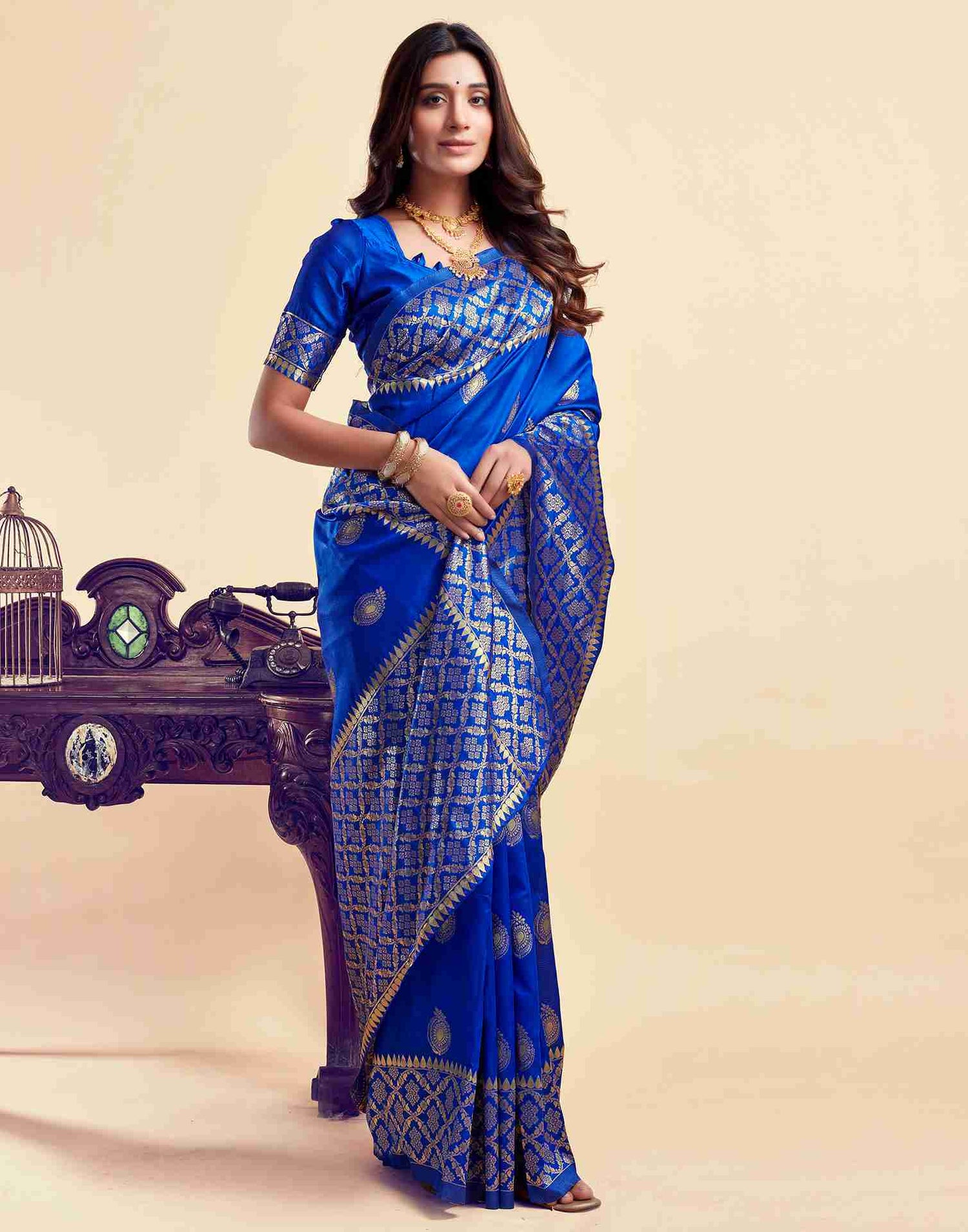 Dark Blue Silk Woven Saree