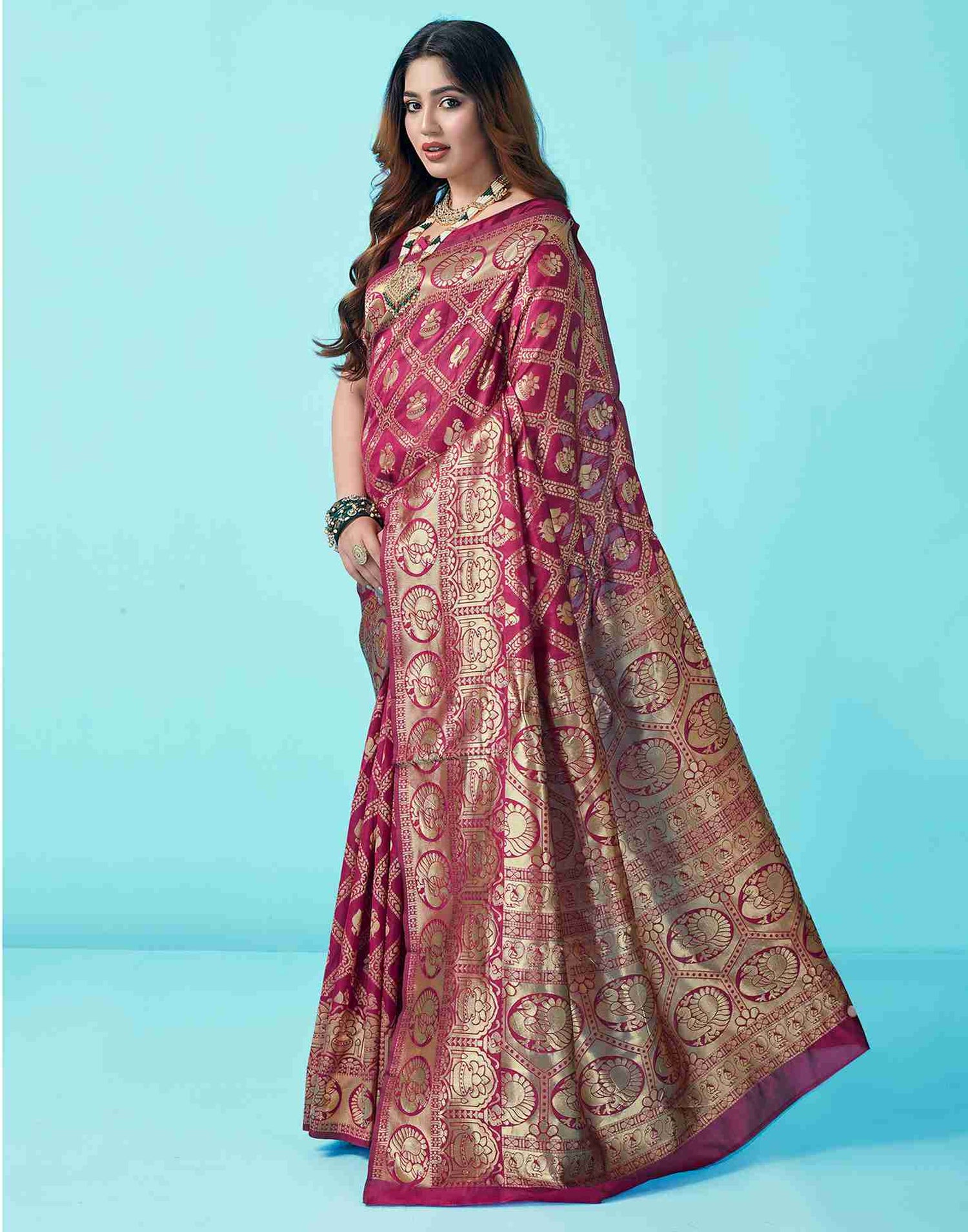 Wine Jacquard Silk Saree