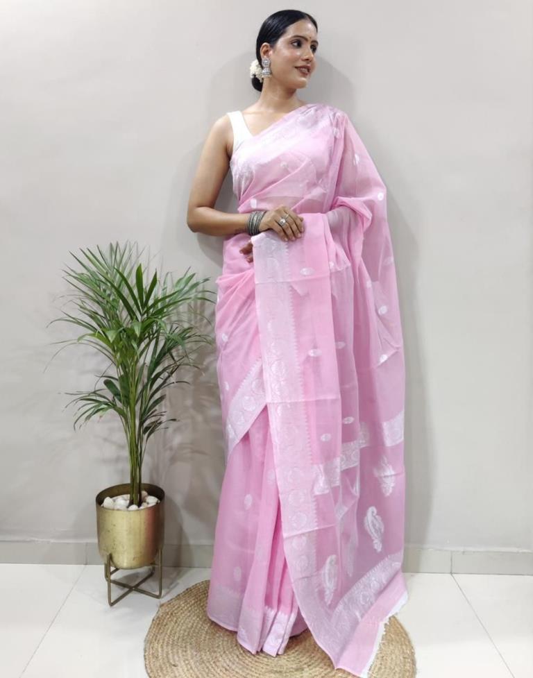 Pink Jacquard Cotton Saree