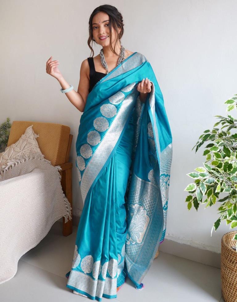 Turquoise Weaving Banarasi Silk Saree