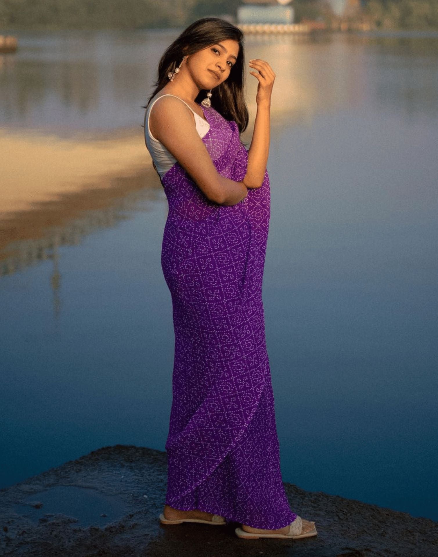 Purple Bandhani Pleated Saree | Sudathi