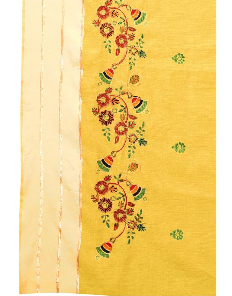 Yellow Coloured Poly Cotton Embroidered Partywear saree | Sudathi