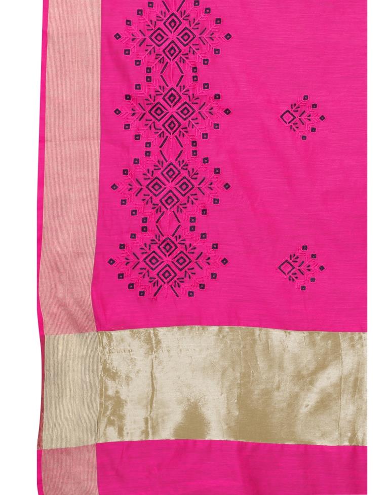 Pink Coloured Poly Cotton Embroidered Partywear saree | Sudathi