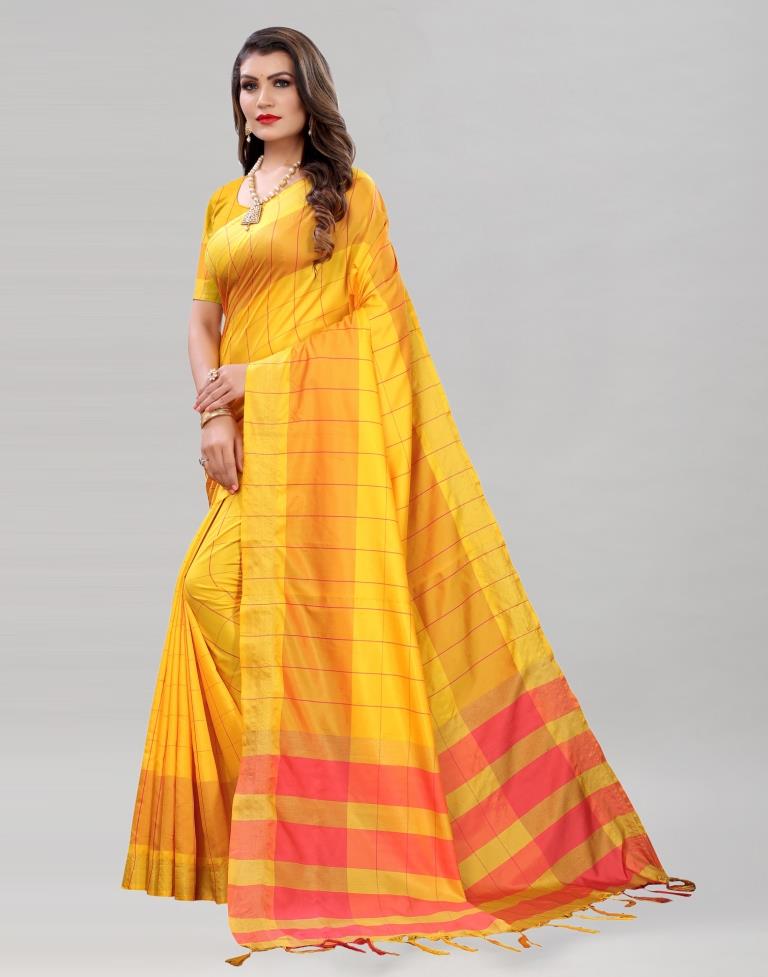 Turmeric Yellow Hand Woven Silk Saree | Sudathi