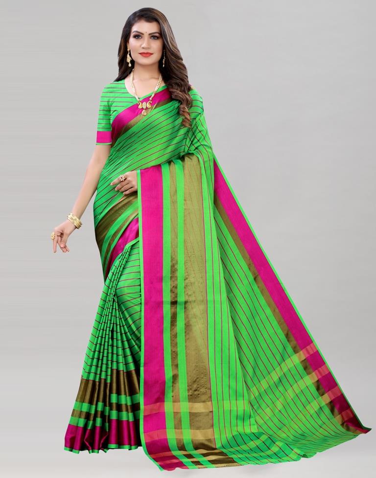 Parrot Green Hand Woven Silk Saree | Sudathi