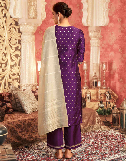 Deep Purple Silk Plain Straight Kurta Set With Dupatta