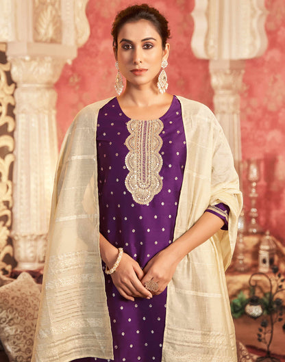 Deep Purple Silk Plain Straight Kurta Set With Dupatta