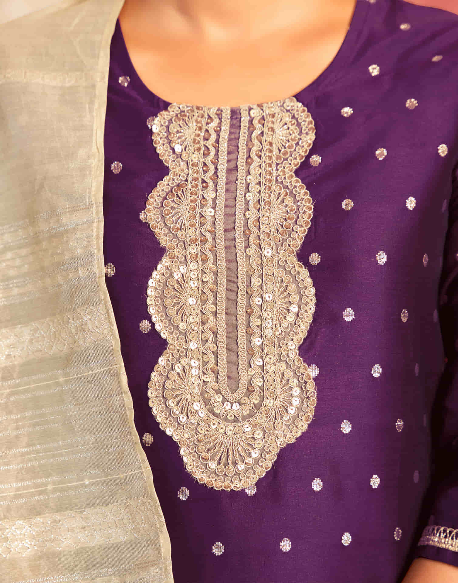 Deep Purple Silk Plain Straight Kurta Set With Dupatta