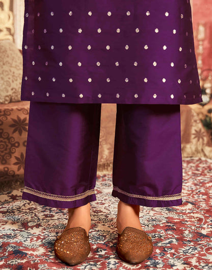 Deep Purple Silk Plain Straight Kurta Set With Dupatta