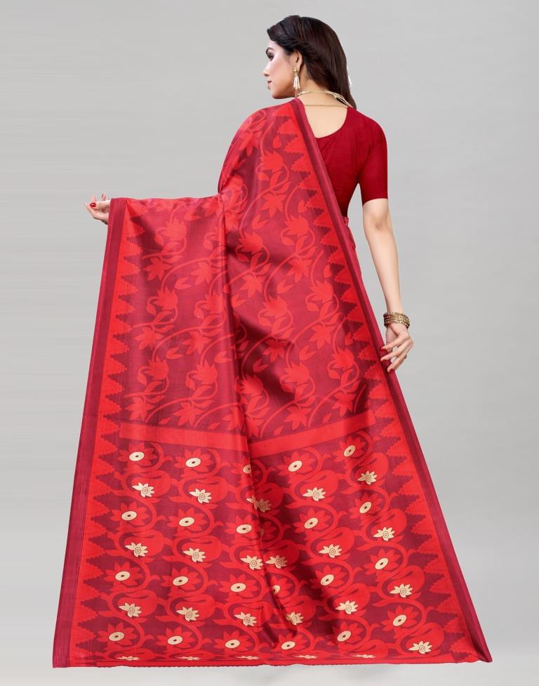 Maroon Coloured Poly Silk Floral Printed Casual saree | Sudathi