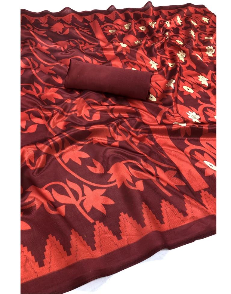 Maroon Coloured Poly Silk Floral Printed Casual saree | Sudathi