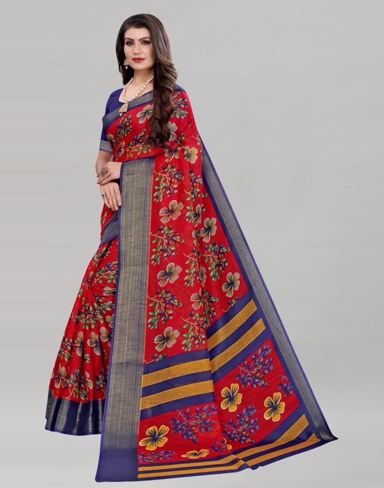 Red Coloured Poly Cotton Floral Printed Casual saree | Sudathi