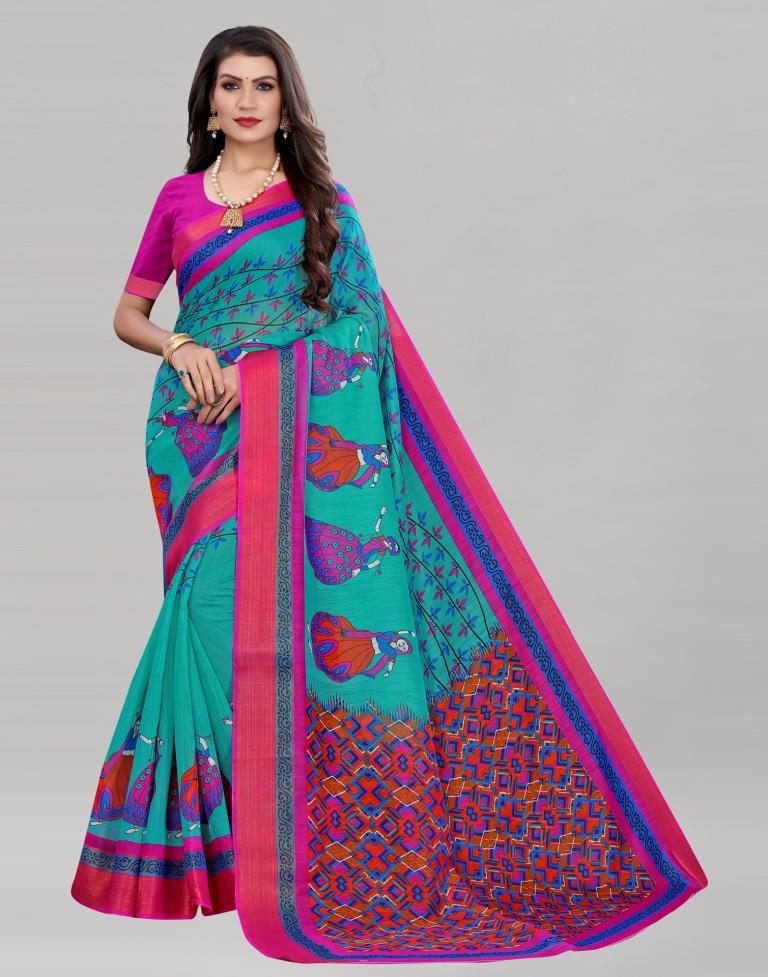 Pine Green Coloured Poly Cotton Printed Casual saree | Sudathi