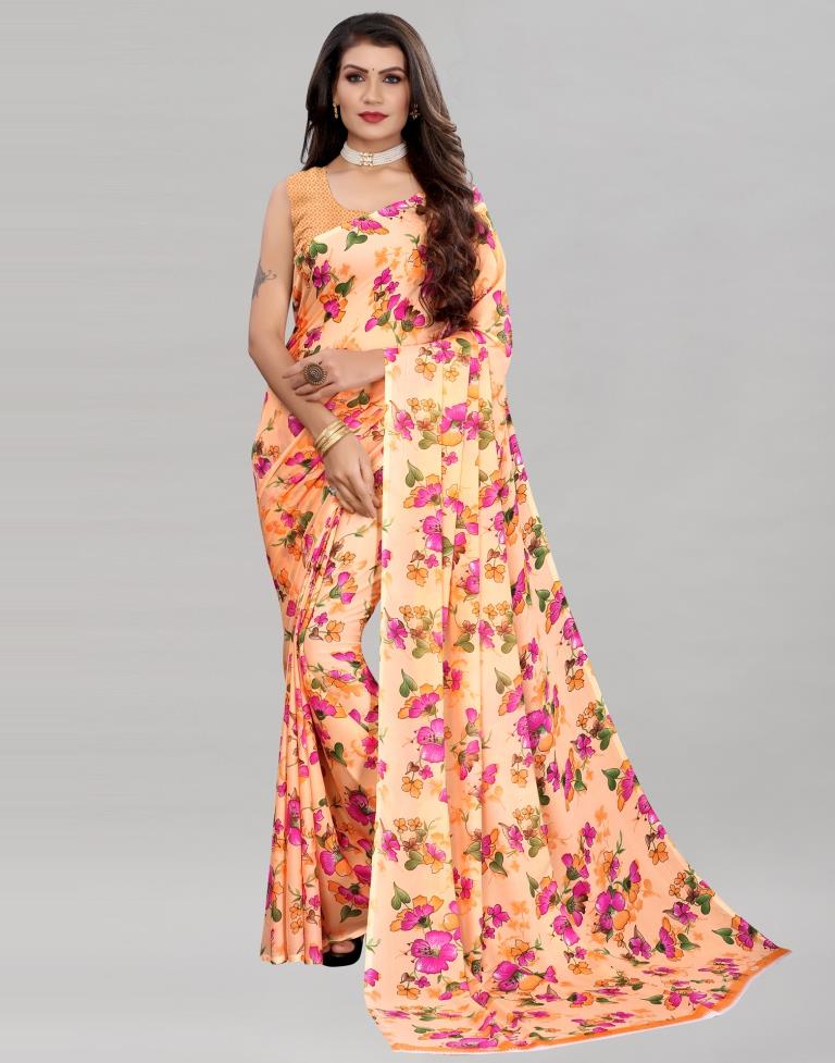 Peach Coloured Georgette Floral Printed Casual saree | Sudathi