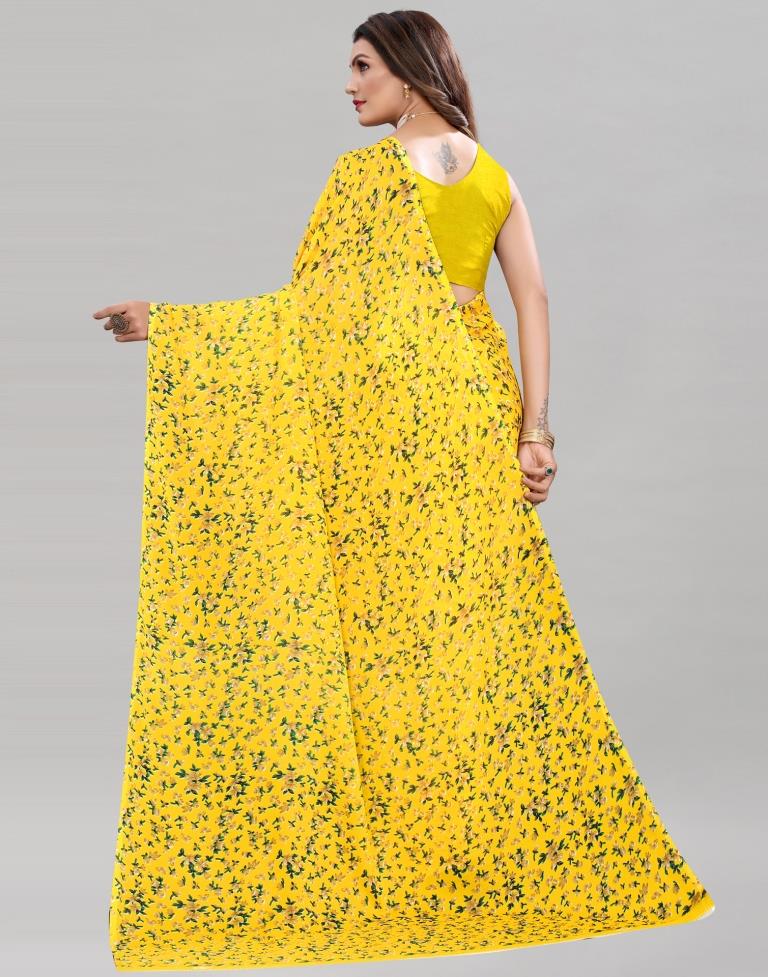 Yellow Coloured Georgette Floral Printed Casual saree | Sudathi