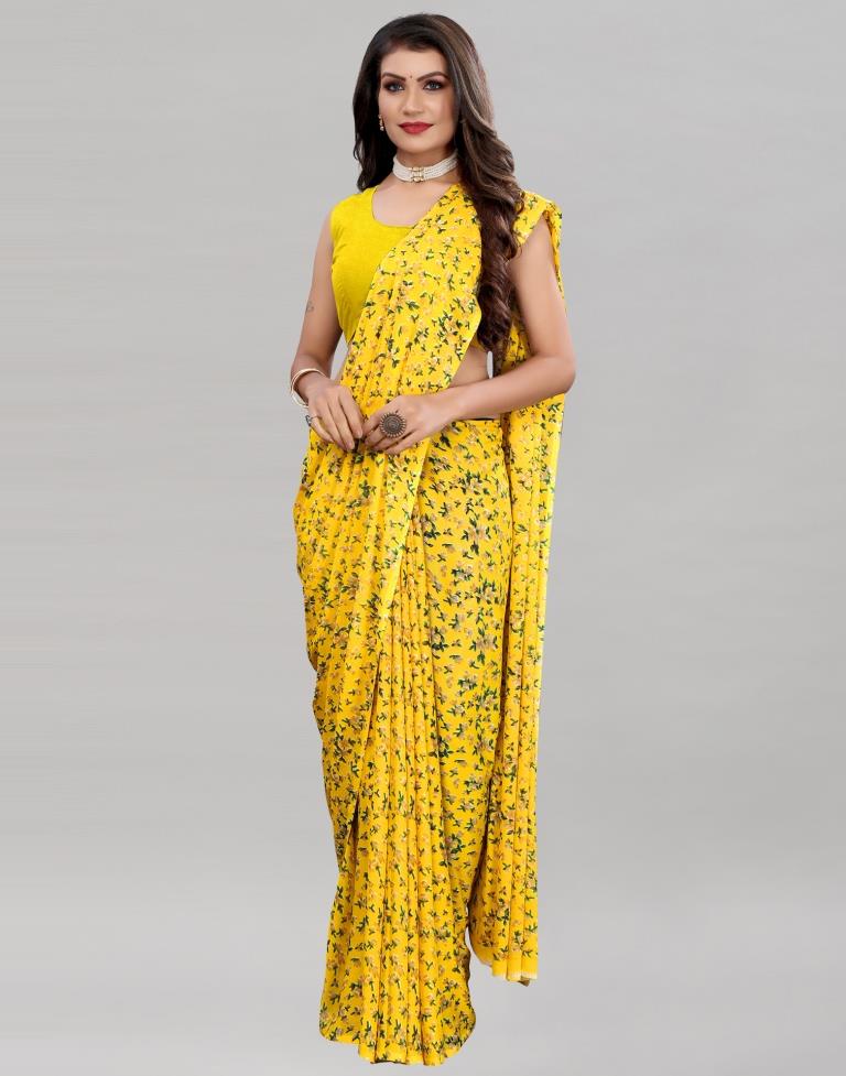Yellow Coloured Georgette Floral Printed Casual saree | Sudathi