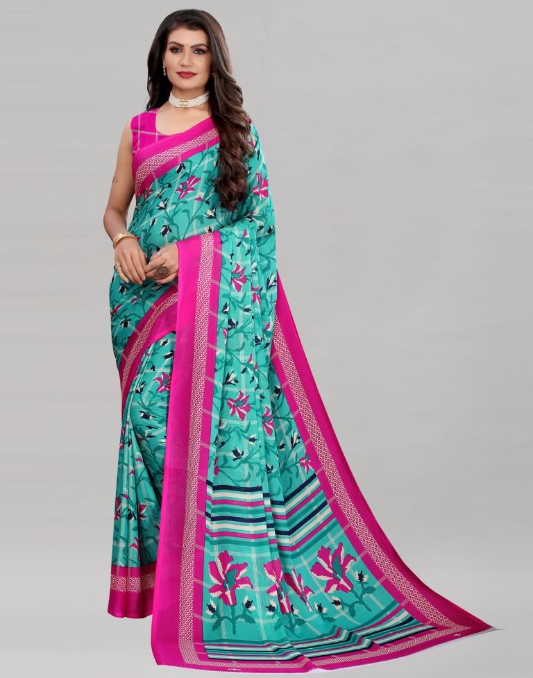 Pine Green Coloured Georgette Floral Printed Casual saree | Sudathi