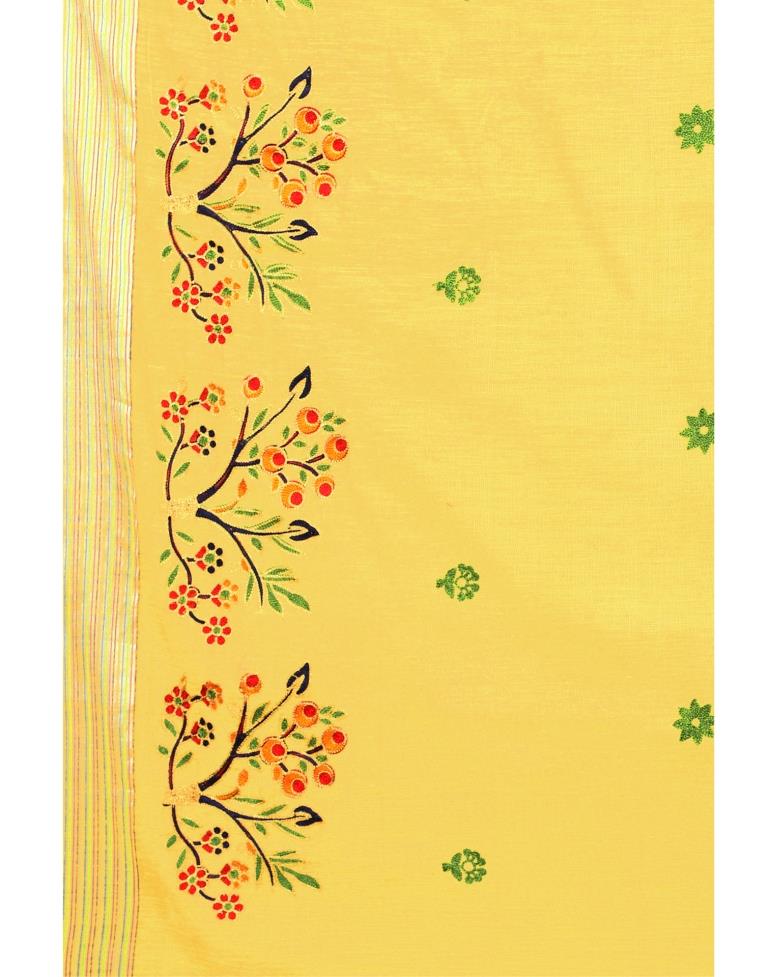 Yellow Embroidered Cotton Saree | Sudathi