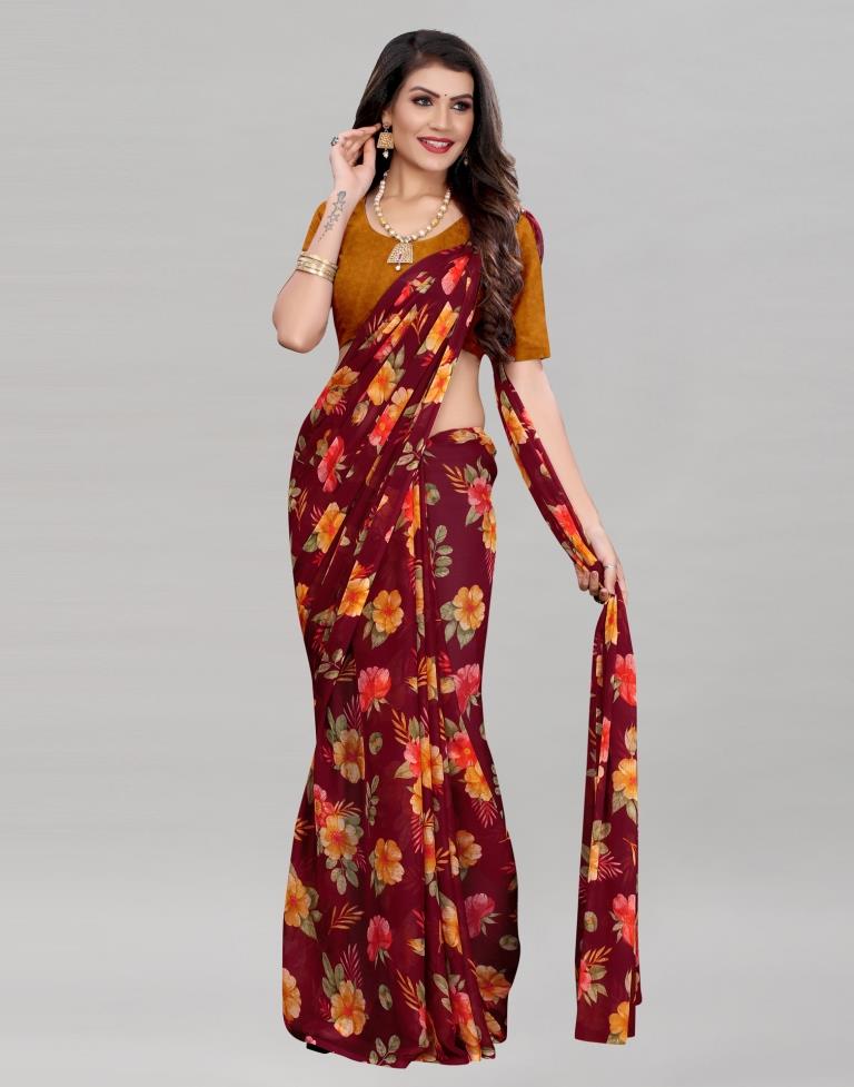 Maroon Printed Saree | Sudathi