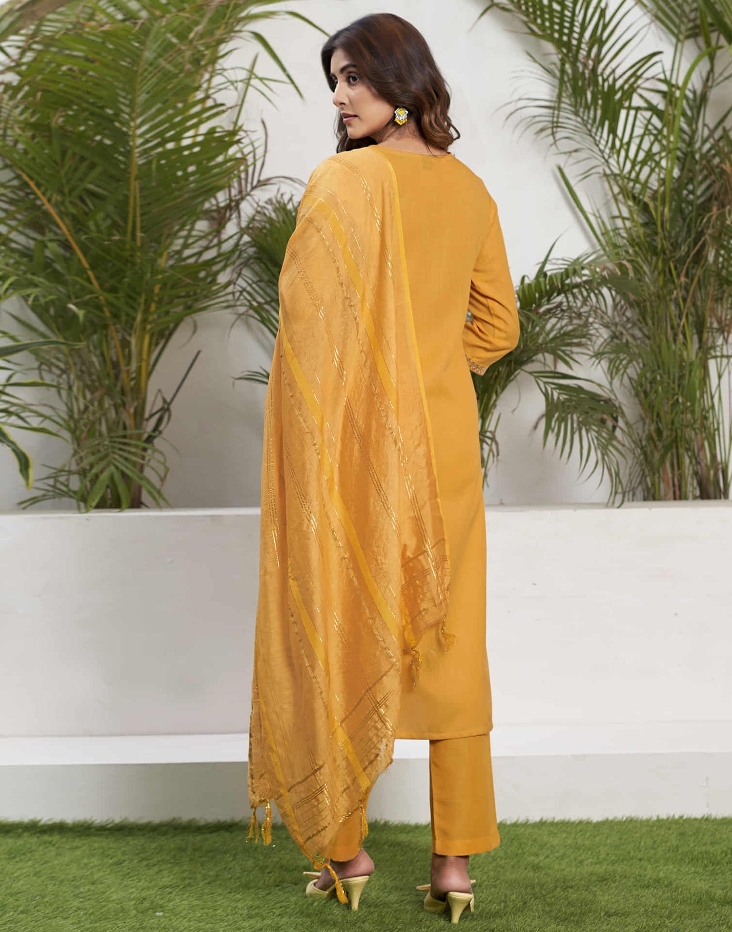 Yellow Cotton Sequence Straight Kurta Set With Dupatta