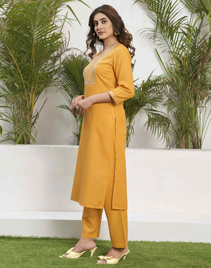 Yellow Cotton Sequence Straight Kurta Set With Dupatta