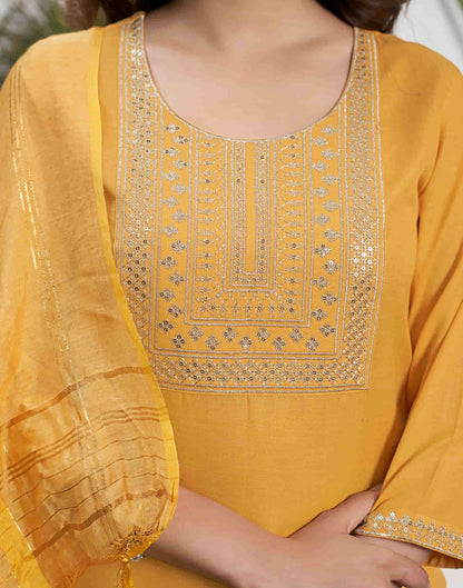 Yellow Cotton Sequence Straight Kurta Set With Dupatta