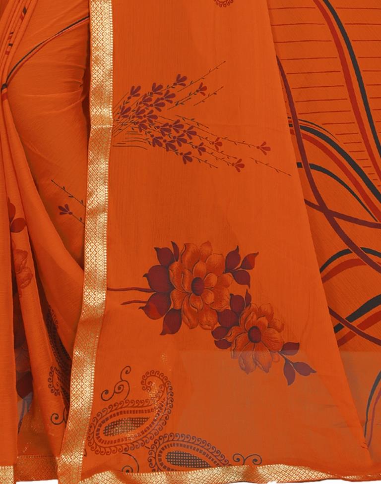 Orange Coloured Chiffon Floral Printed Casual saree | Sudathi