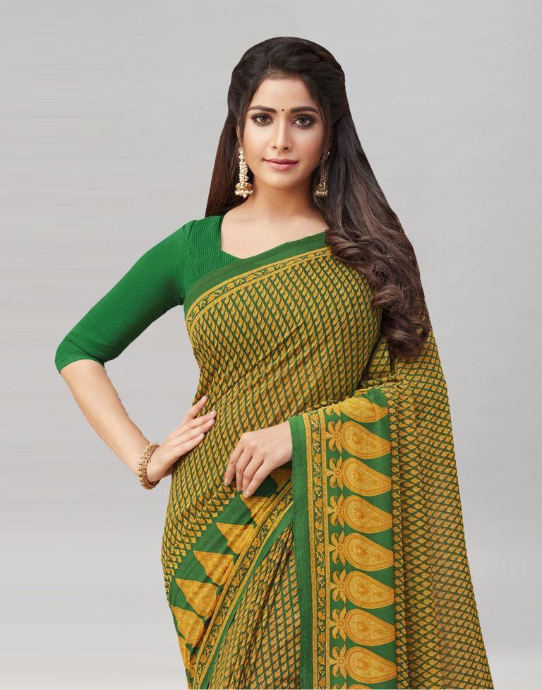 Mustard Yellow Coloured Georgette Printed Casual saree | Sudathi