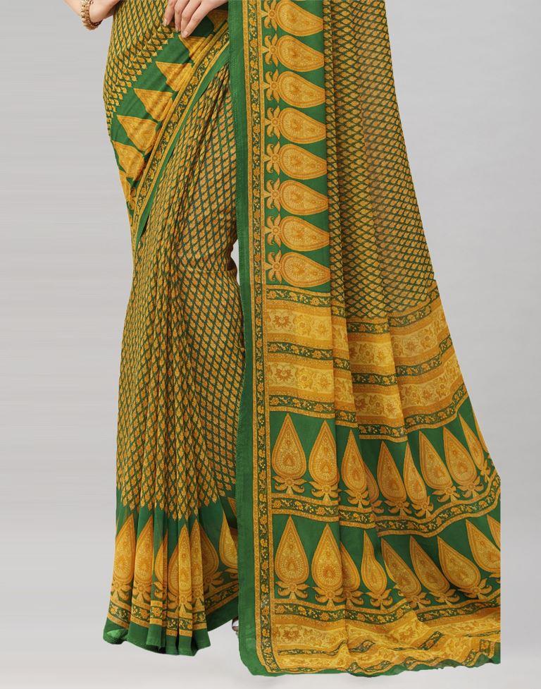 Mustard Yellow Coloured Georgette Printed Casual saree | Sudathi