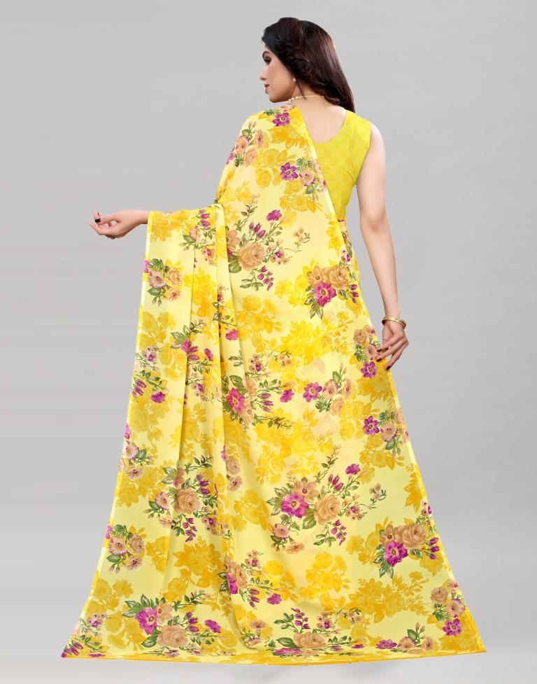 Whimsical Yellow Printed Saree | Sudathi