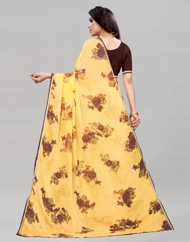 Pleasant Yellow Printed Saree | Sudathi