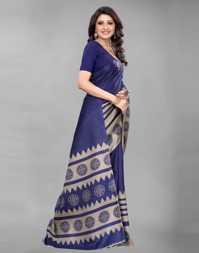 Ambitious Navy Blue Printed Saree | Sudathi