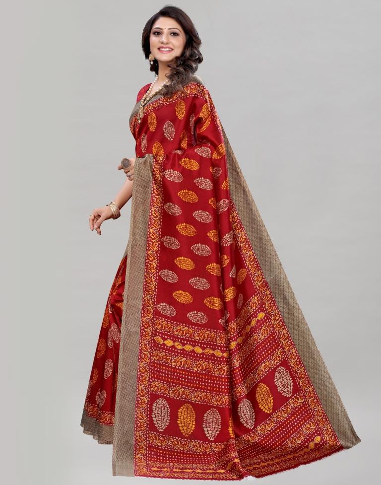 Maroon Printed Silk Saree | Sudathi