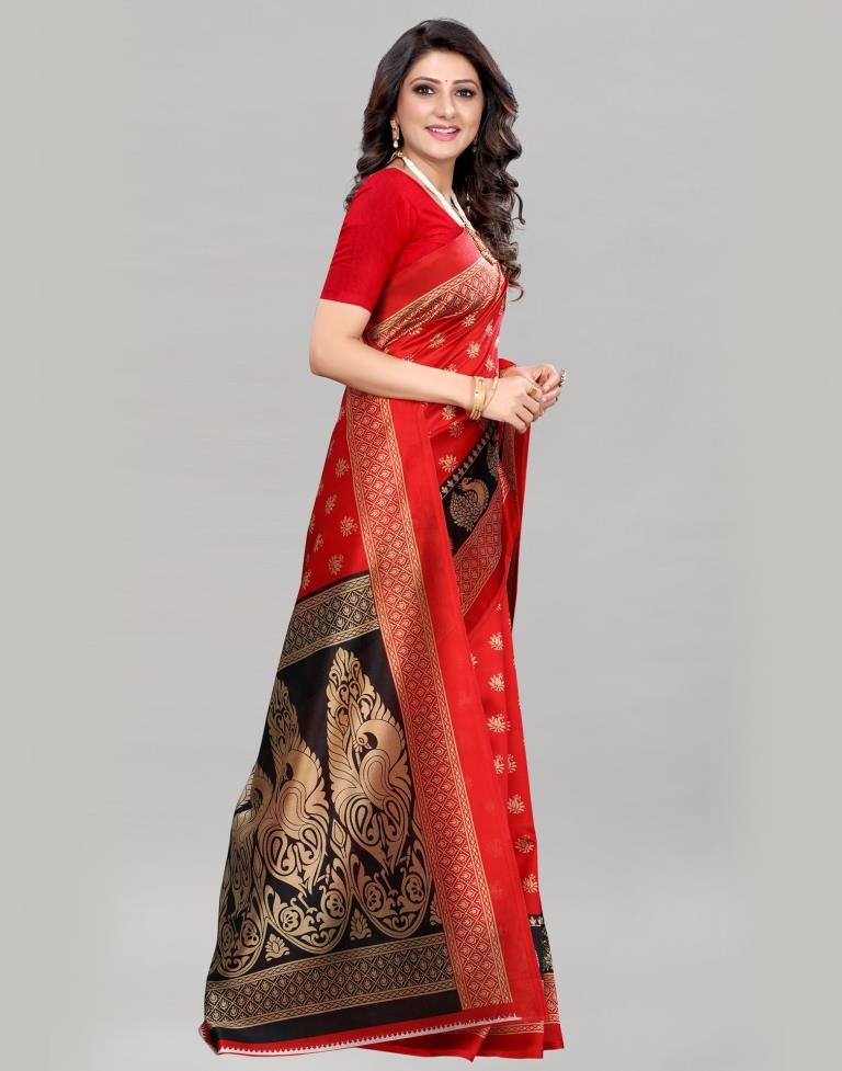 Red Silk Printed Saree | Sudathi
