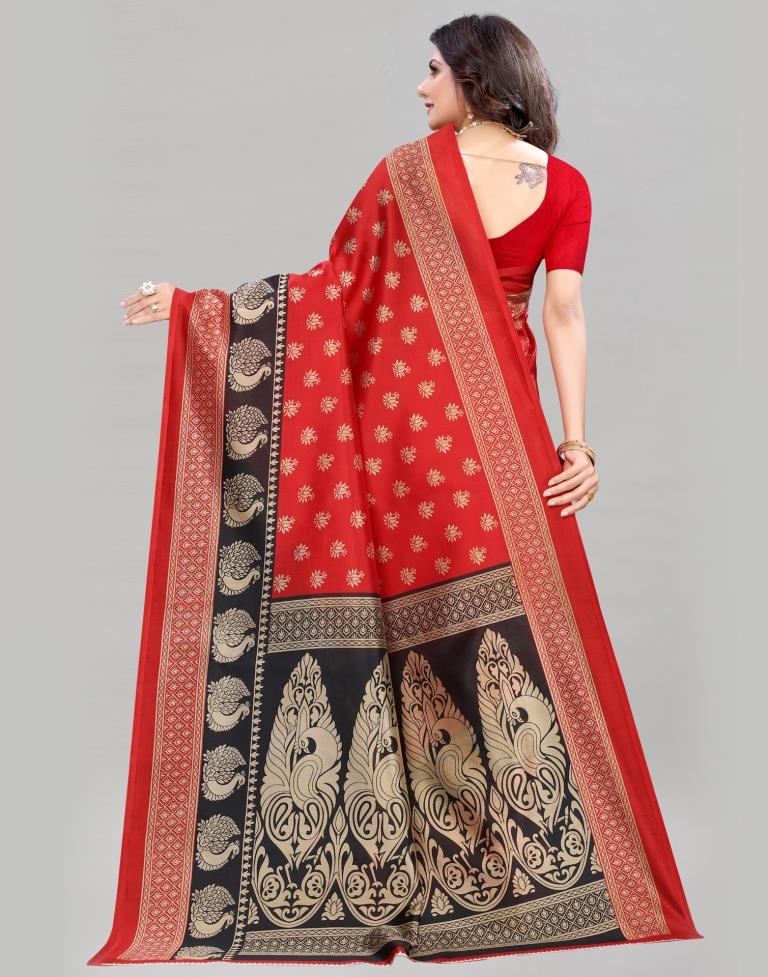 Red Silk Printed Saree | Sudathi