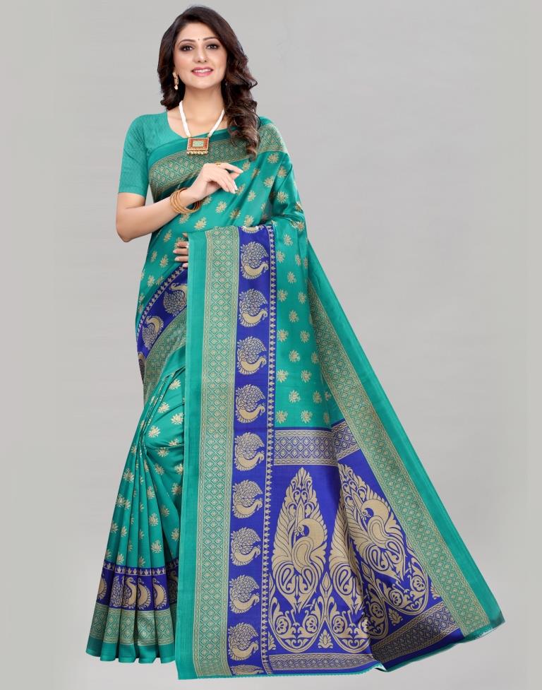 Rama Green Silk Printed Saree | Sudathi