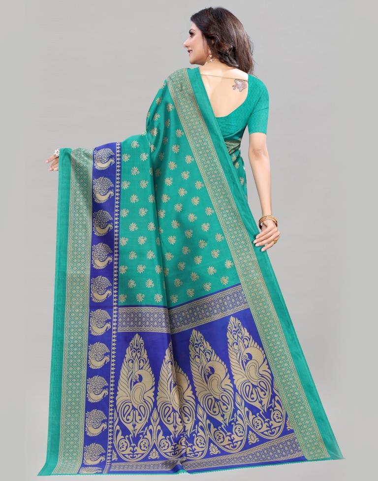 Rama Green Silk Printed Saree | Sudathi