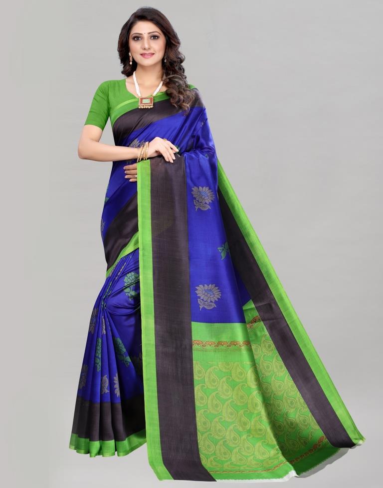 Royal Blue Silk Printed Saree | Sudathi