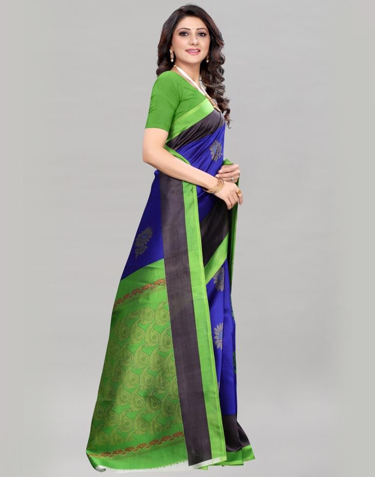 Royal Blue Silk Printed Saree | Sudathi