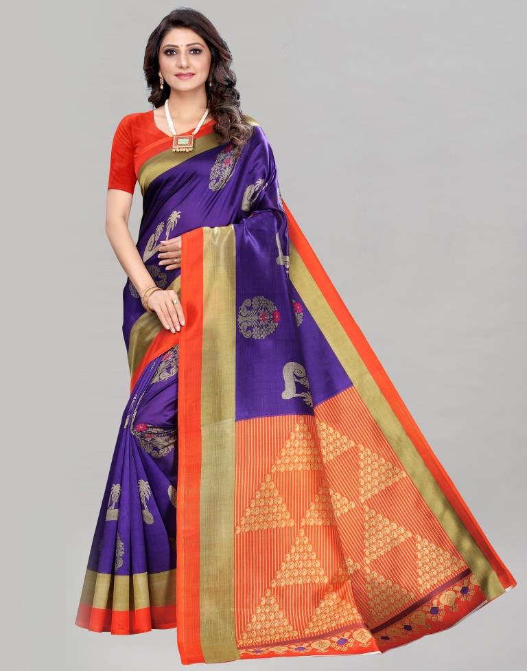 Purple Silk Printed Saree | Sudathi