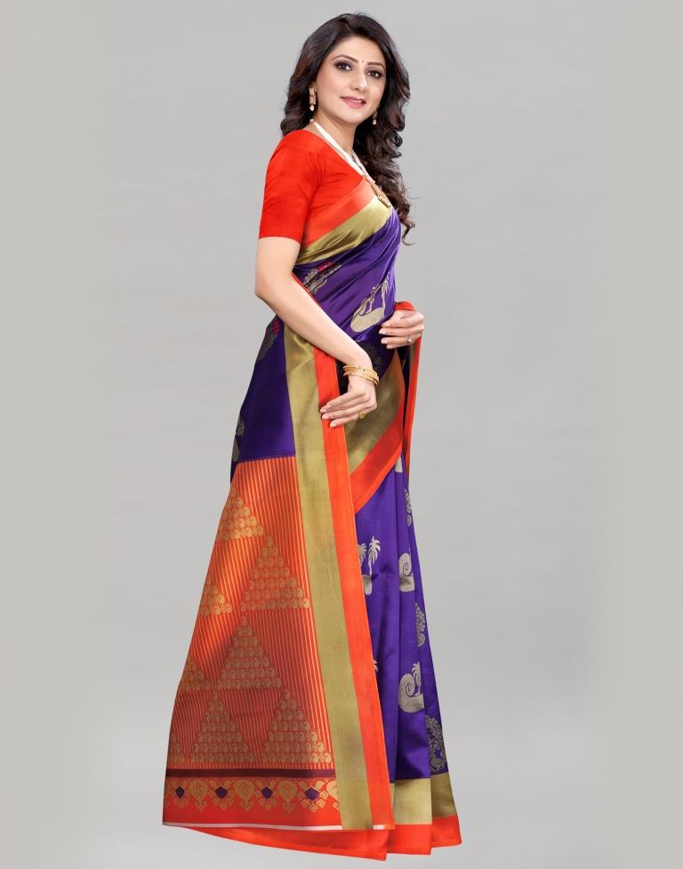 Purple Silk Printed Saree | Sudathi