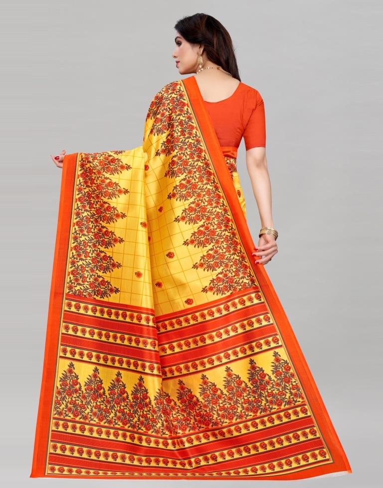Trendy Yellow Printed Silk Saree | Sudathi