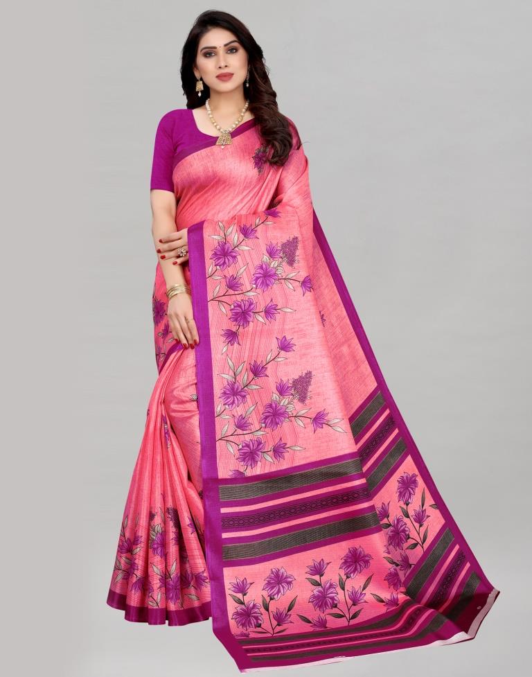 Rose Pink Priinted Silk Saree | Sudathi