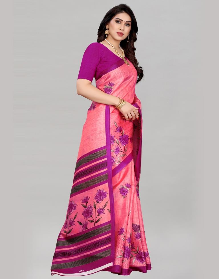 Rose Pink Priinted Silk Saree | Sudathi